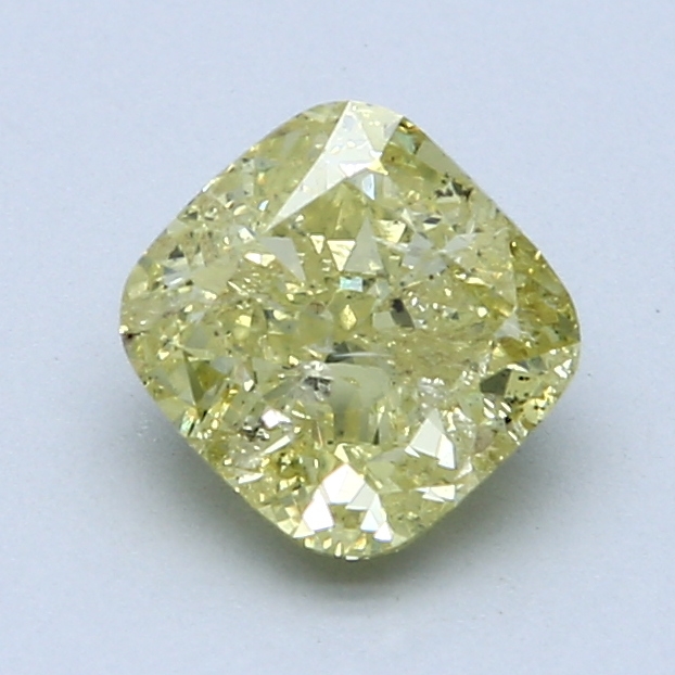 1.54 ct Cushion Cut Natural Diamond : Fancy Intense Yellow Greenish