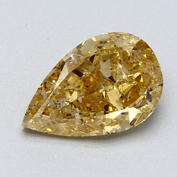 2.00 ct Pear Shape Natural Diamond : Fancy Intense Yellow Orangy